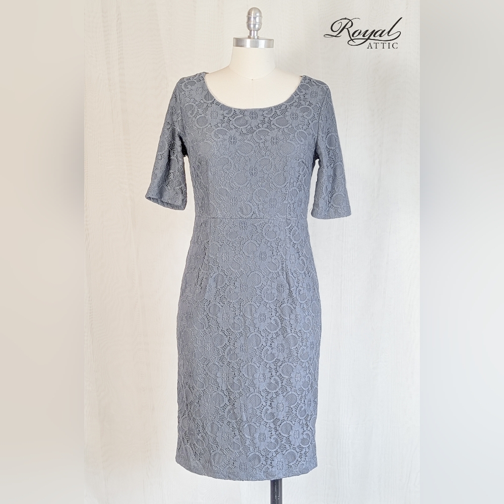 Mikarose Lace Pencil Sheath Dress in Slate Grey